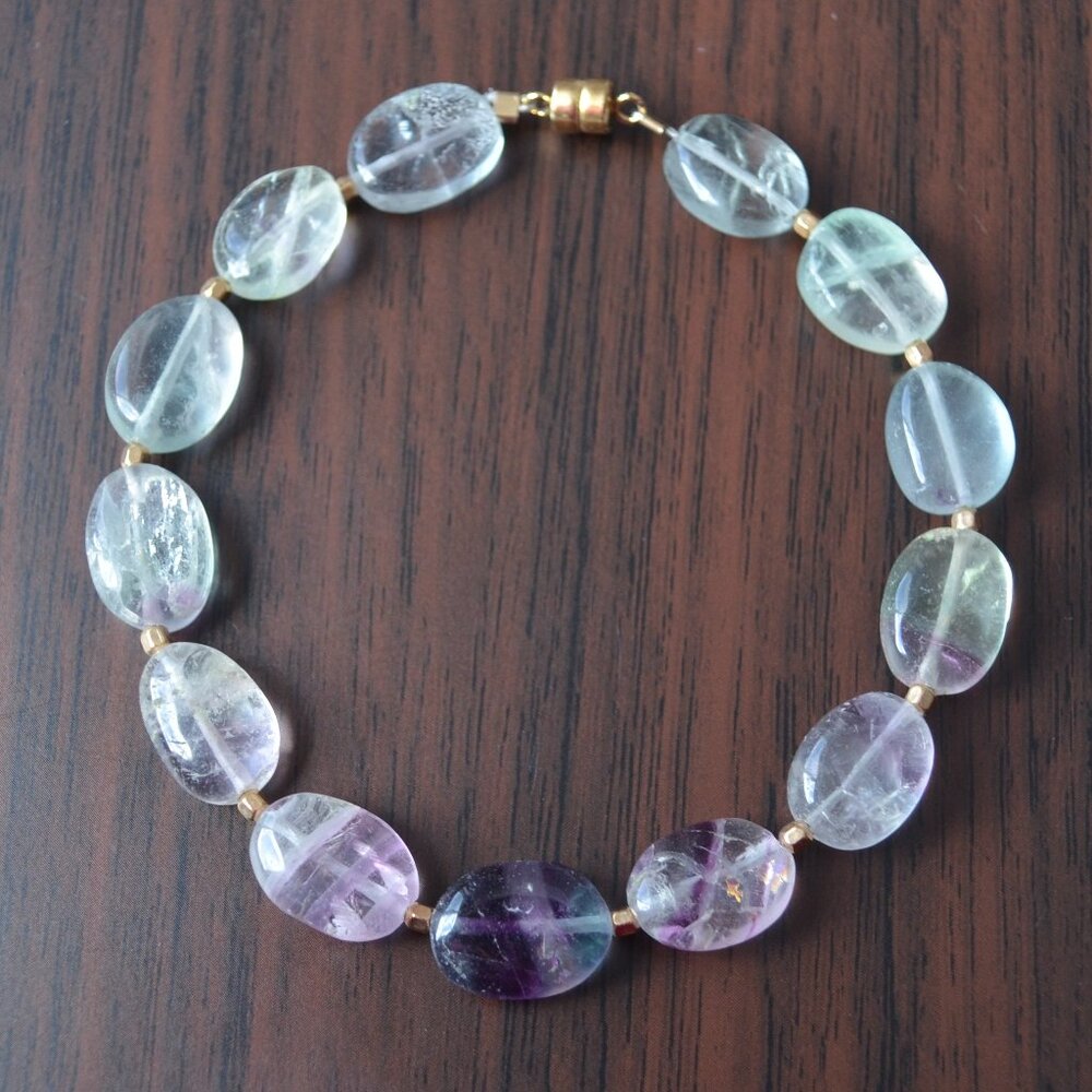 Fluorite Gemstone Bracelet with Gold Magnetic Clasp